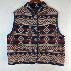 Vintage Agapo Collection Boho Southwestern Tapestry Button Front Vest Women’s XL